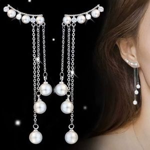 Elegant pearl drop rhinestone earrings